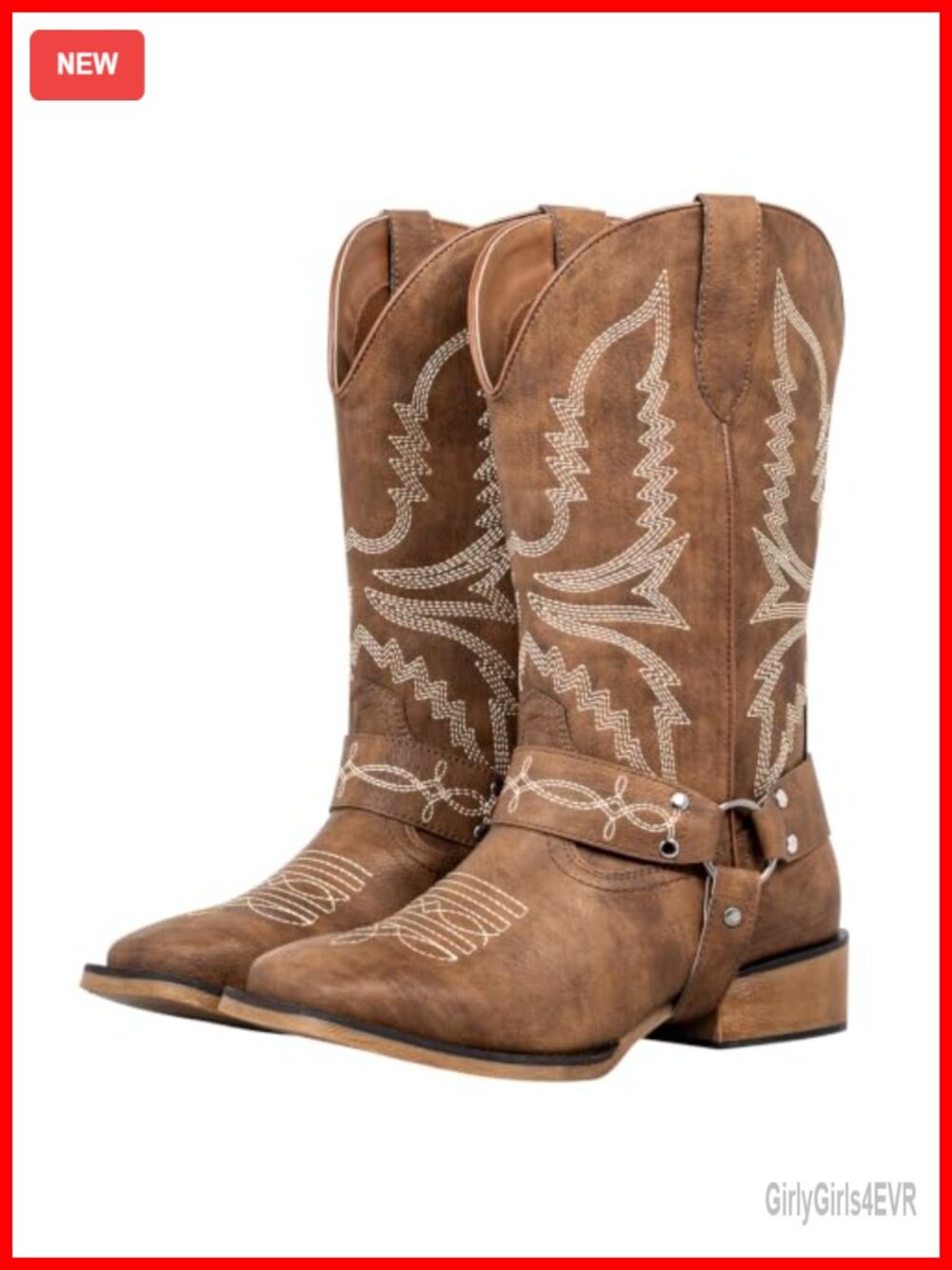 Extra Wide Calf Cowgirl Boots Faux Leather Square Toe Pull-On Western Mid-Calf